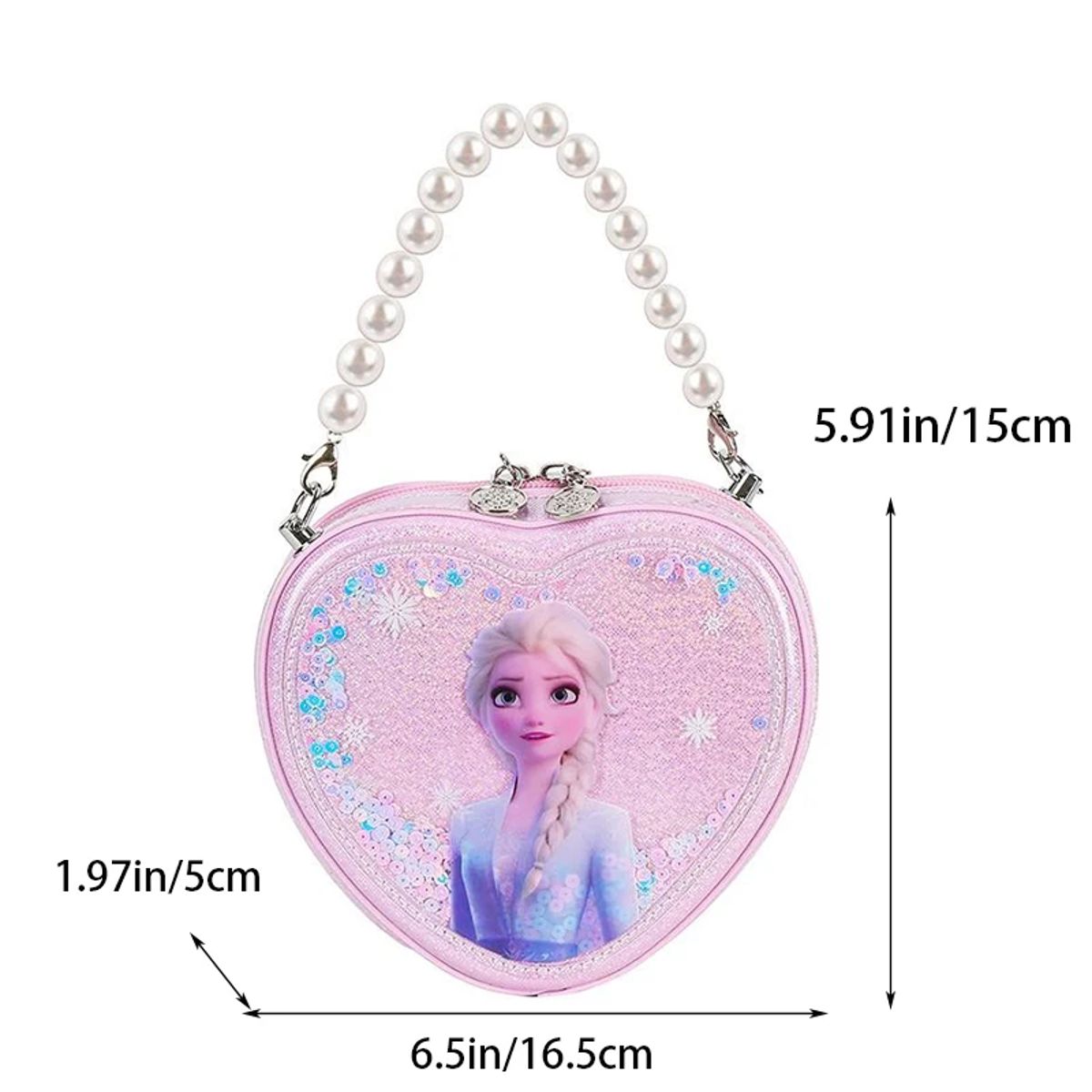 Heart-Shaped Glitter Shoulder Bag with Pearl Handle