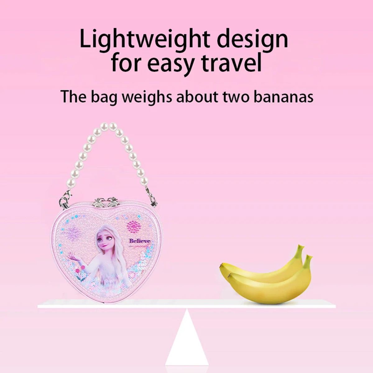 Heart-Shaped Elsa Shoulder Bag with Shiny Quicksand and Pearl Handle