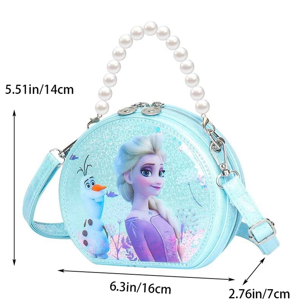 Glowing Cartoon Pearl Shoulder Bag with Quicksand Elsa Design
