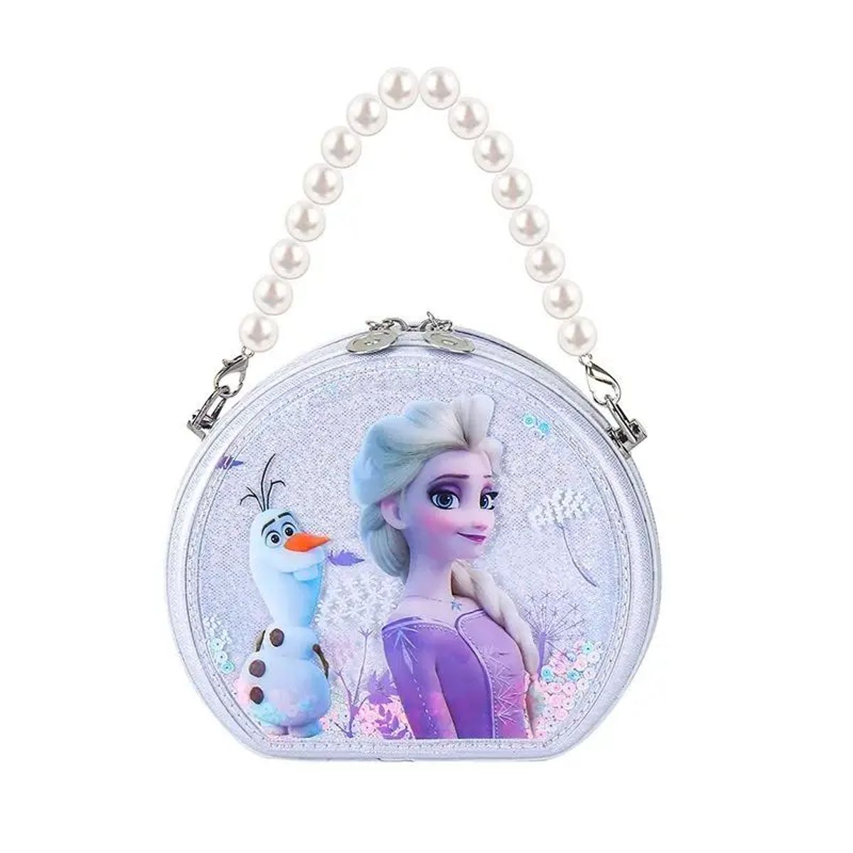 Glowing Cartoon Pearl Shoulder Bag with Quicksand Elsa Design