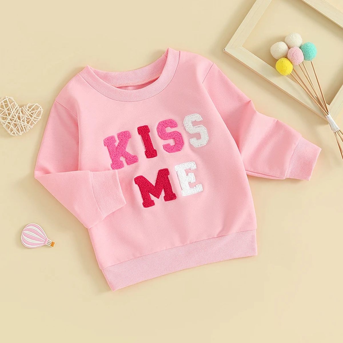 Long Sleeve Pullover Tee for Baby Girls with Letter Embroidery Long Sleeve Pullover Tee for Baby Girls with Letter Embroidery