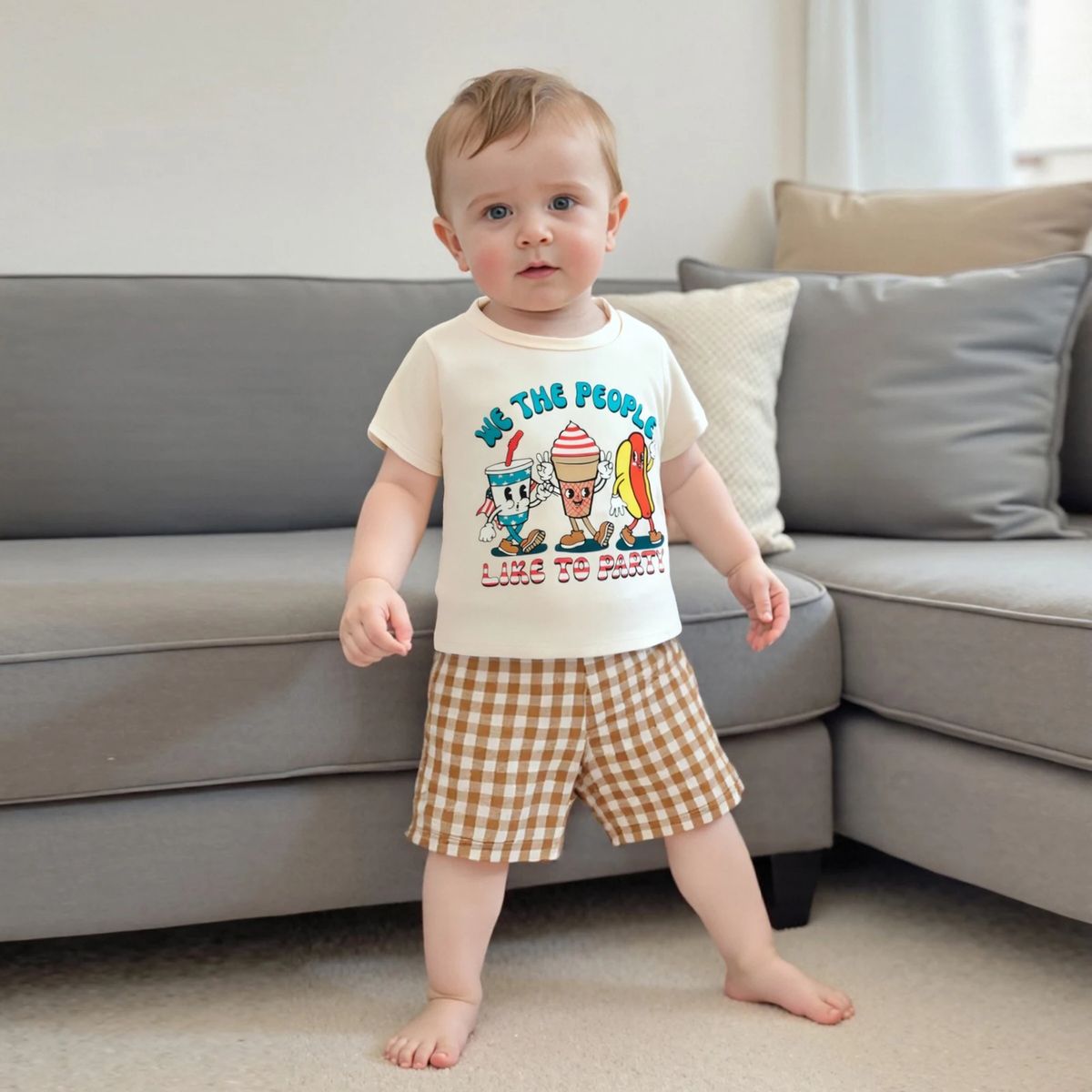 Kids Graphic Tee with Ice Cream and Hot Dog Print