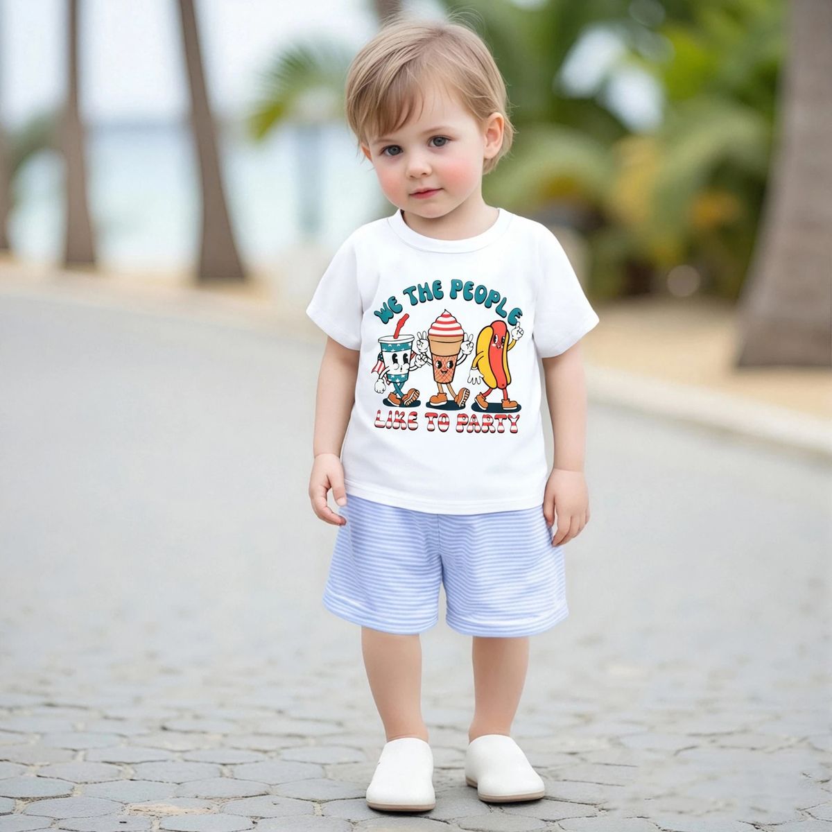 Kids Graphic Tee with Ice Cream and Hot Dog Print