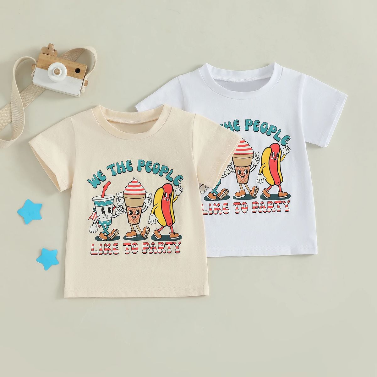 Kids Graphic Tee with Ice Cream and Hot Dog Print