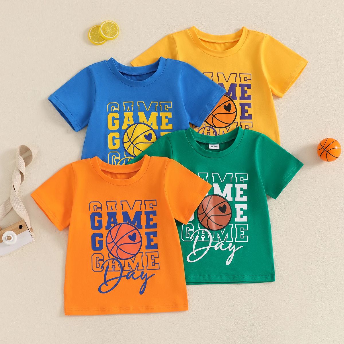 Toddler Kids Round Neck Basketball Print Summer T-Shirt