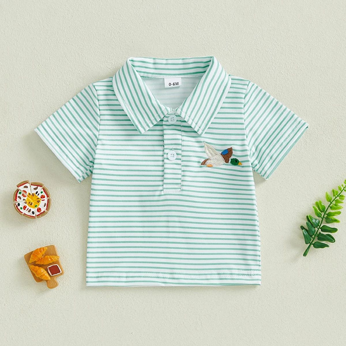 Striped Duck Embroidery Polo T-Shirt for Toddlers