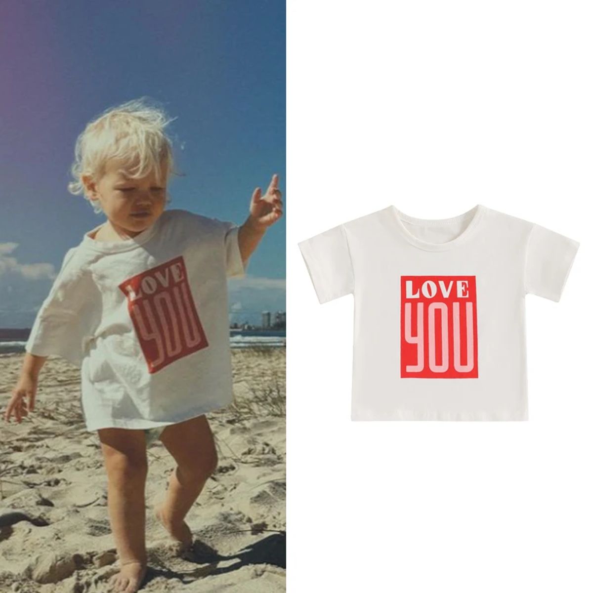 Toddler Casual Letter Print Tee with Round Neck Design Focusnorm - Kids's Tops 1