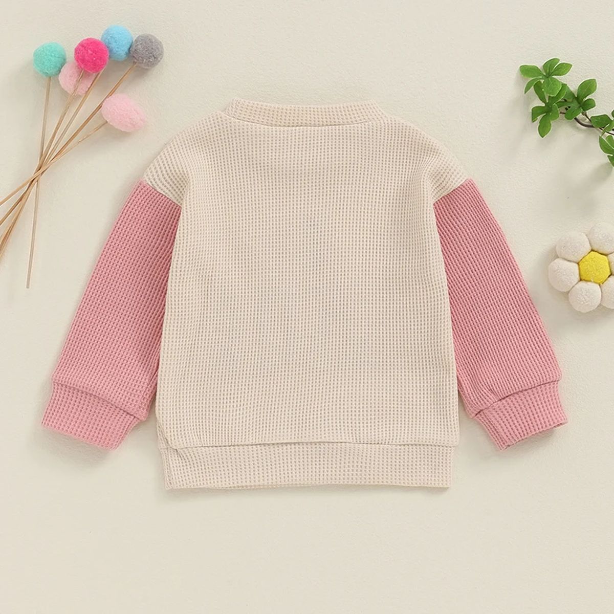 Waffle Knit Color Block Sweatshirt for Toddlers with Letter Embroidery Focusnorm - Kids's Tops 2