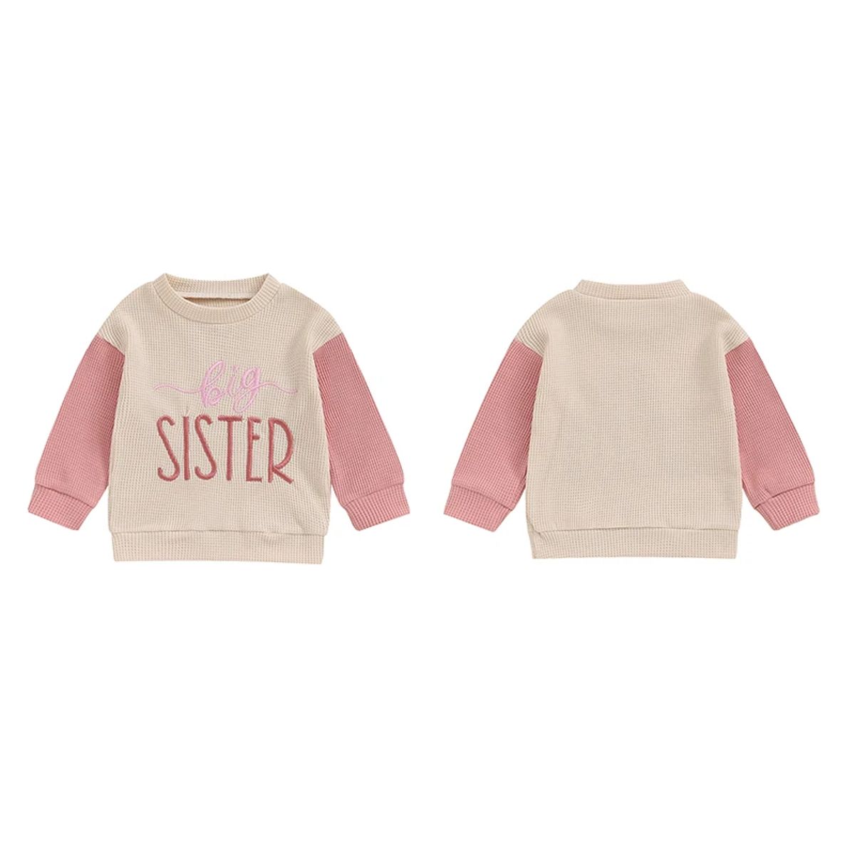 Waffle Knit Color Block Sweatshirt for Toddlers with Letter Embroidery Focusnorm - Kids's Tops 3