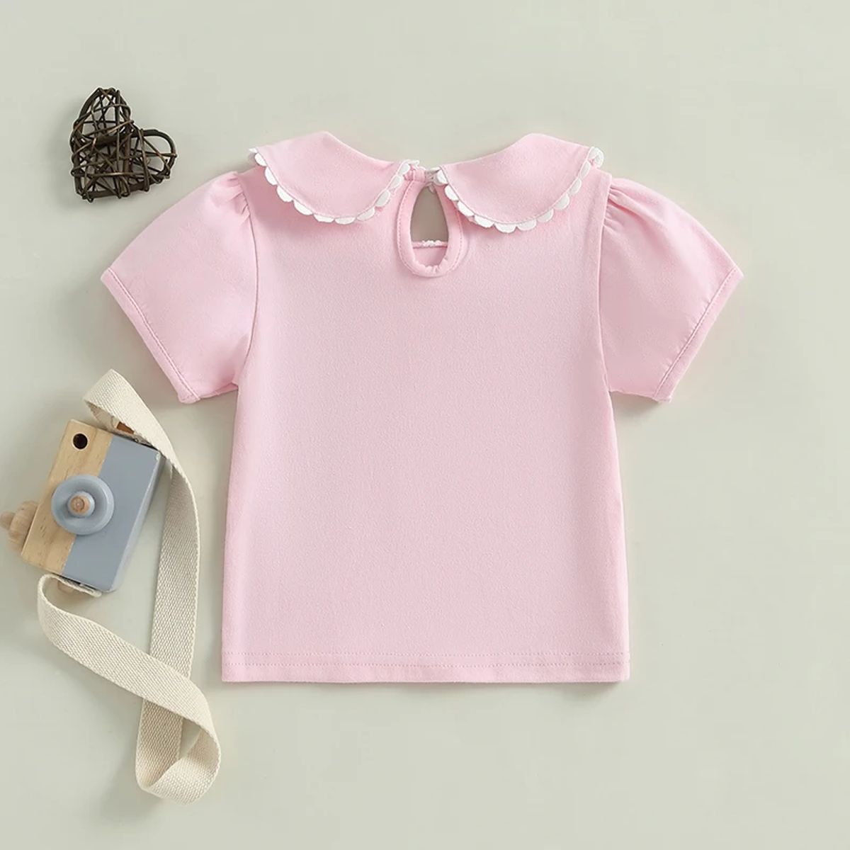 Little Girls Solid Color T-Shirt with Doll Collar Design