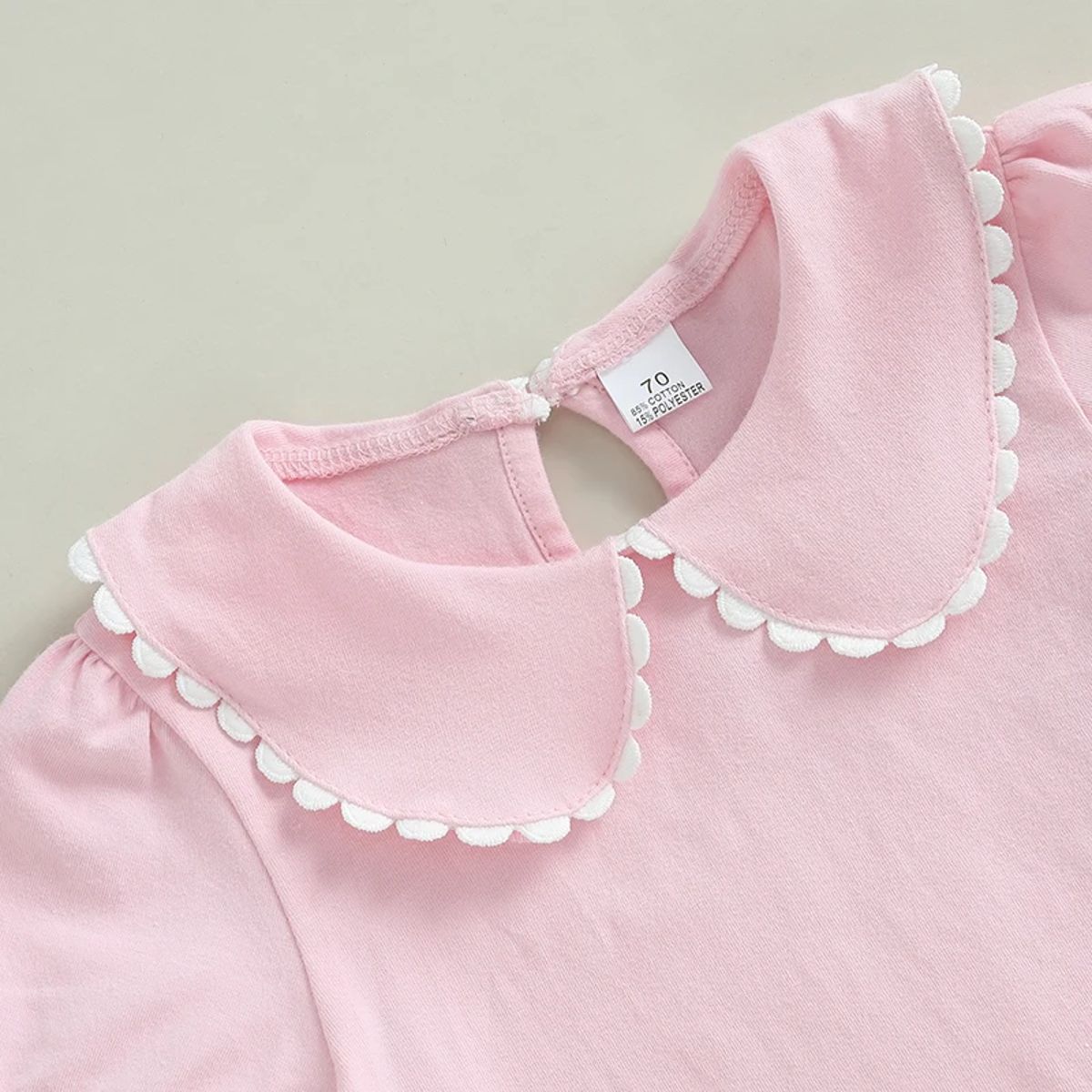 Little Girls Solid Color T-Shirt with Doll Collar Design
