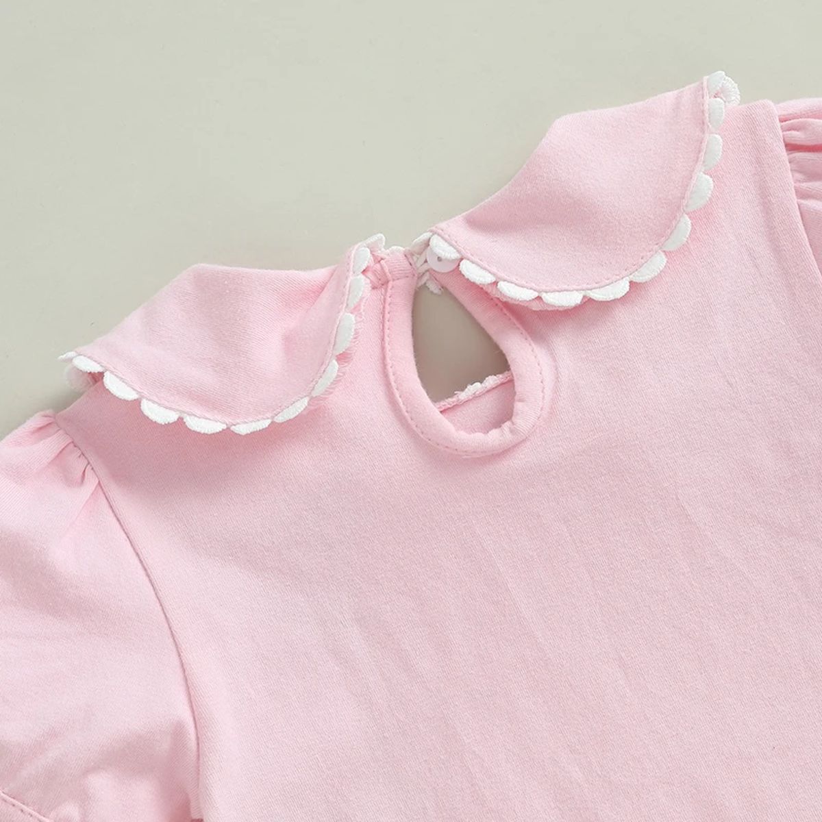 Little Girls Solid Color T-Shirt with Doll Collar Design