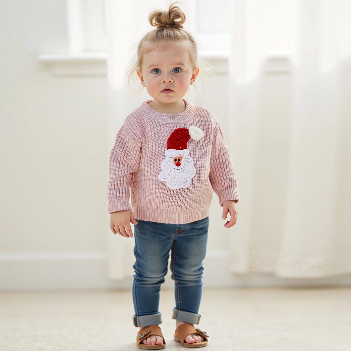 Baby Girls Santa Claus Embroidered Knit Pullover Sweater Baby Girls Santa Claus Embroidered Knit Pullover Sweater