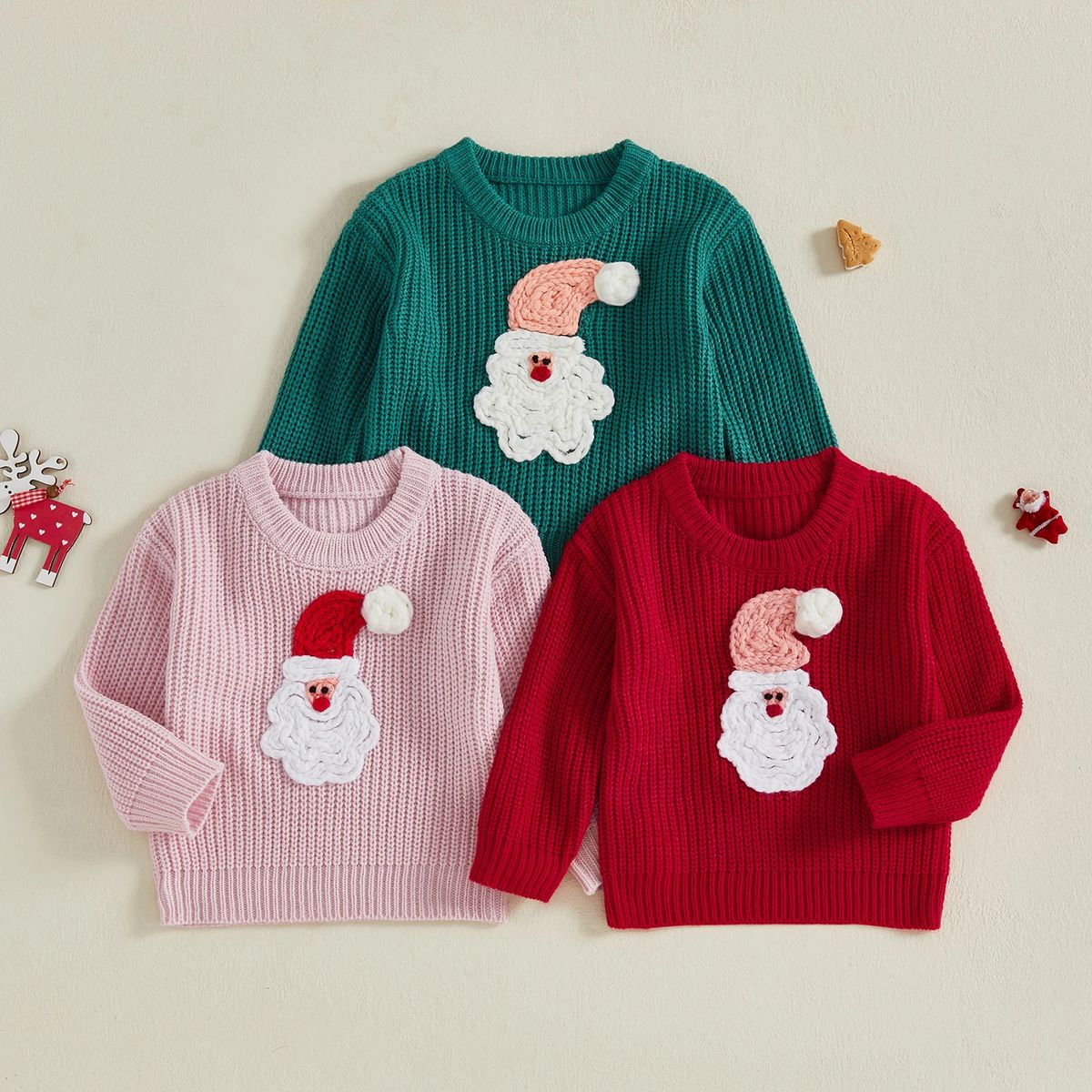 Baby Girls Santa Claus Embroidered Knit Pullover Sweater Baby Girls Santa Claus Embroidered Knit Pullover Sweater