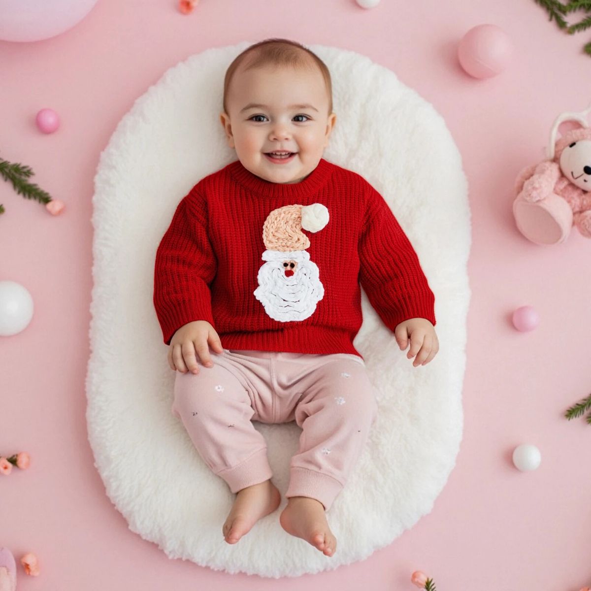Baby Girls Santa Claus Embroidered Knit Pullover Sweater Baby Girls Santa Claus Embroidered Knit Pullover Sweater