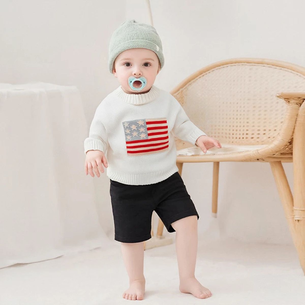 Girls Flag Embroidered Knit Sweater for Independence Day