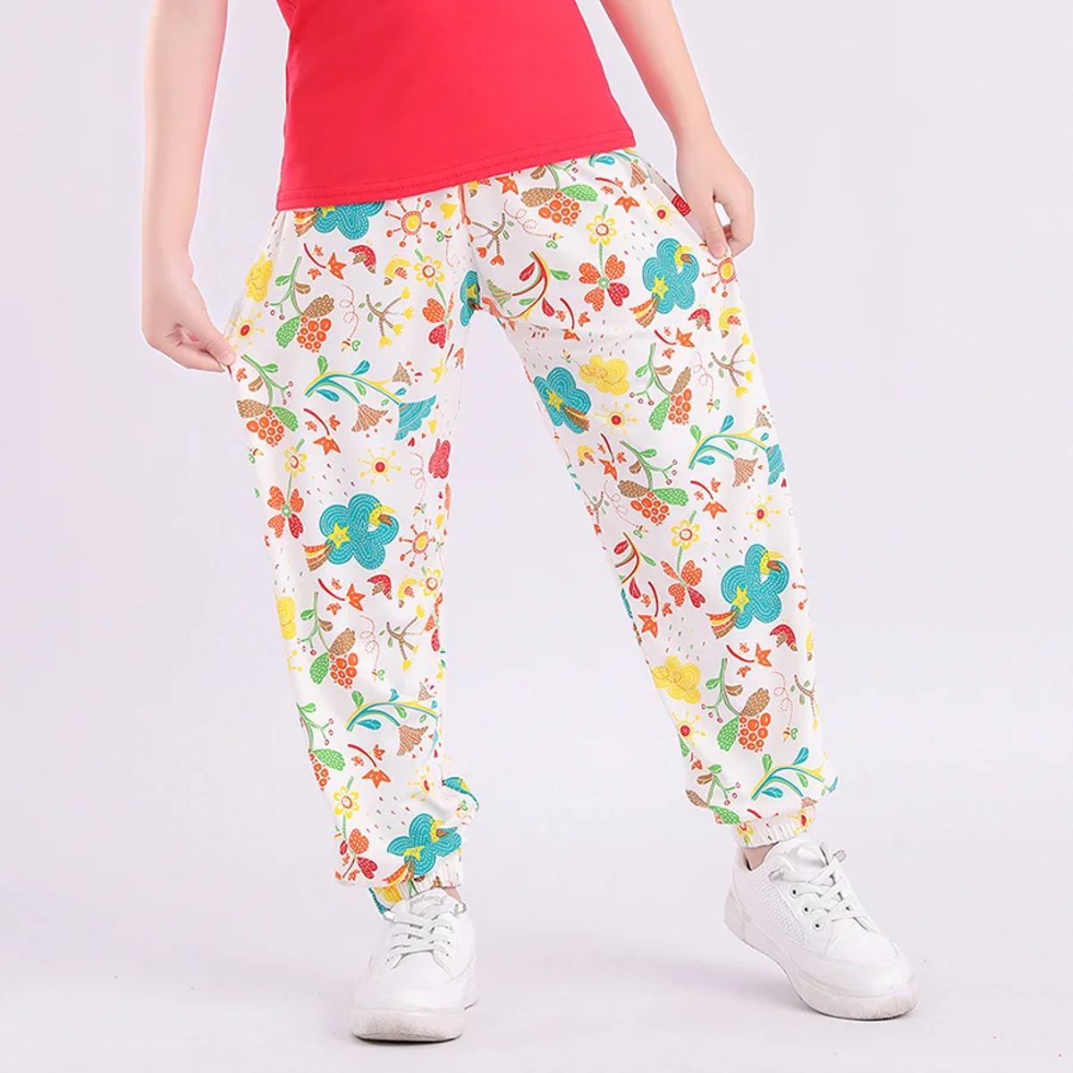 Breathable Floral Print Loose Fit Summer Leggings for Girls