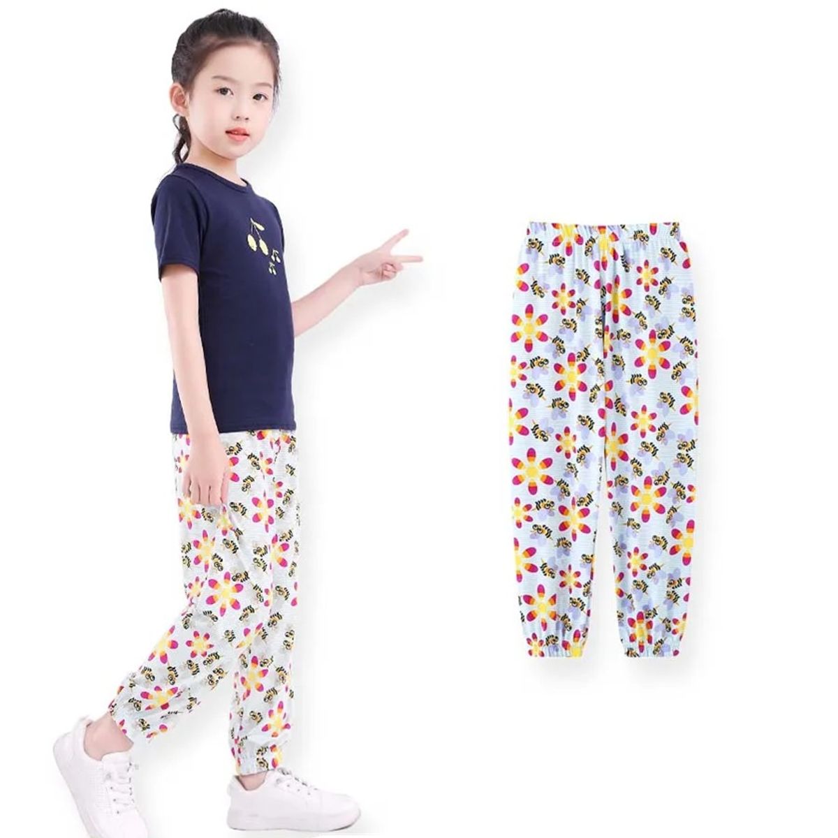 Breathable Floral Print Loose Fit Summer Leggings for Girls
