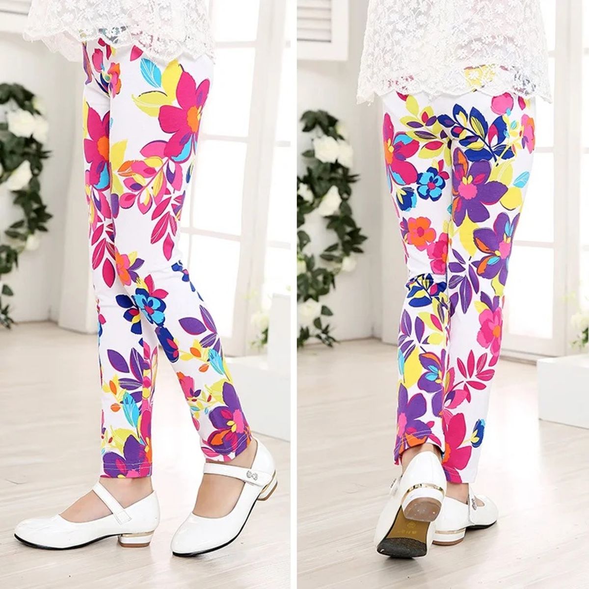 Floral Print Toddler & Girls Stretchy Leggings for Spring Wear Sheecute - Kids's Leggings 2