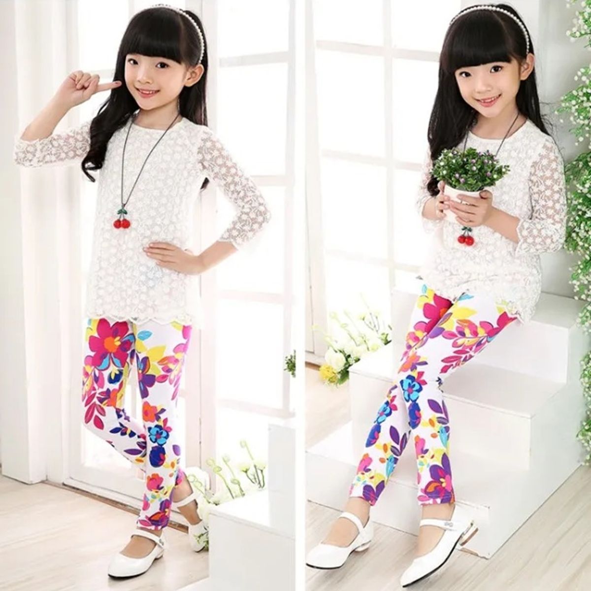 Floral Print Toddler & Girls Stretchy Leggings for Spring Wear Sheecute - Kids's Leggings 3