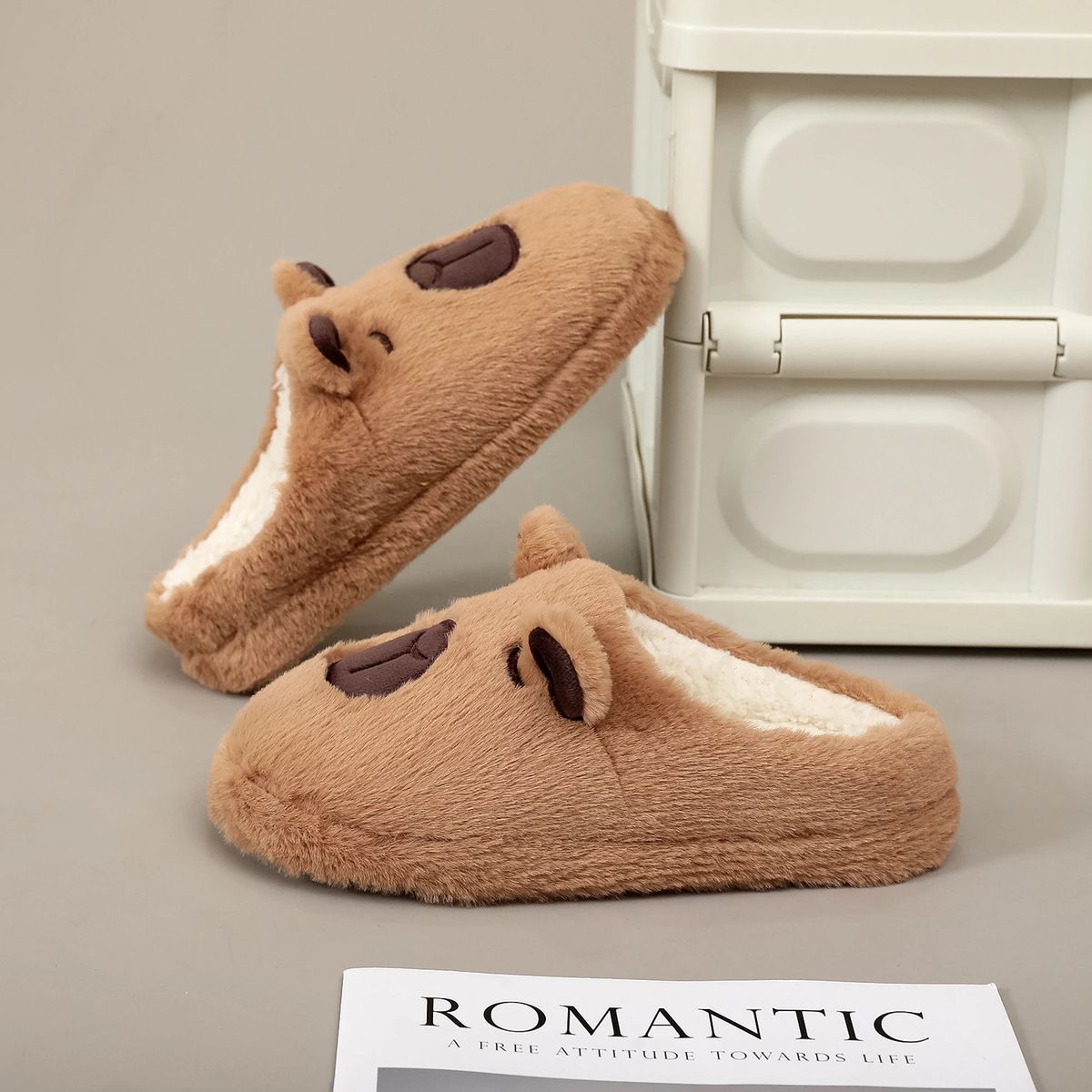 Capybara Plush Furry Indoor Slippers with Soft Non‑Slip Soles