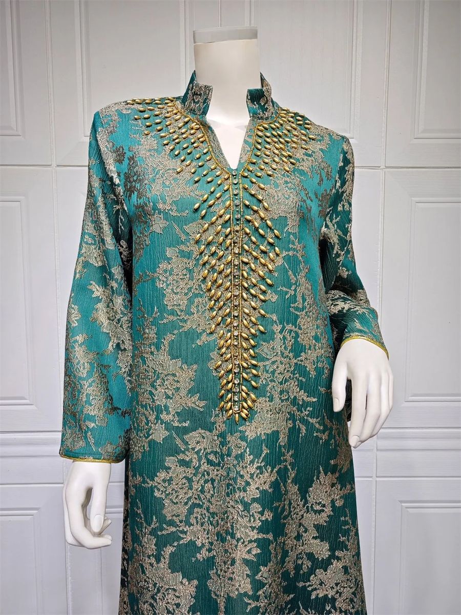 Elegant Embroidered Beaded Jalabiya Gown with Long Sleeves Elegant Embroidered Beaded Jalabiya Gown with Long Sleeves