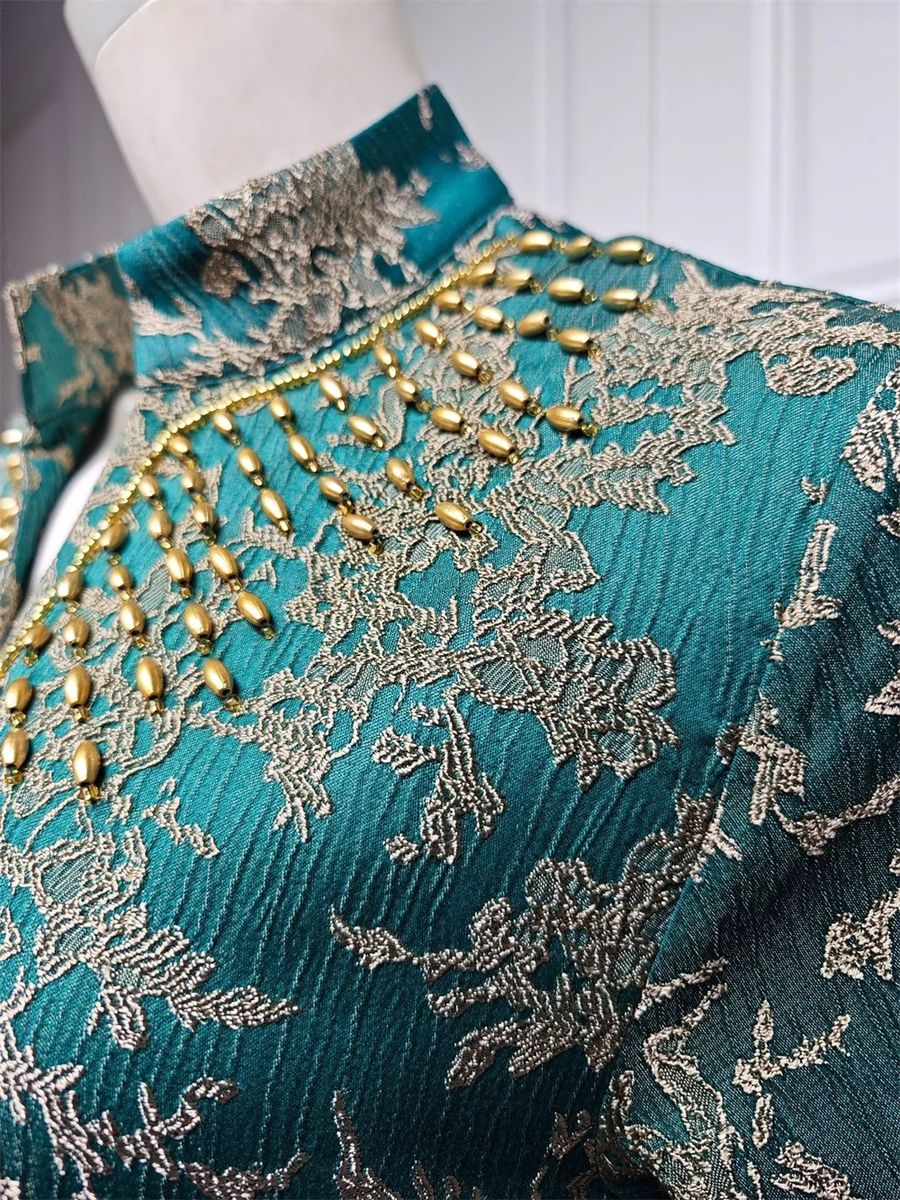 Elegant Embroidered Beaded Jalabiya Gown with Long Sleeves Elegant Embroidered Beaded Jalabiya Gown with Long Sleeves