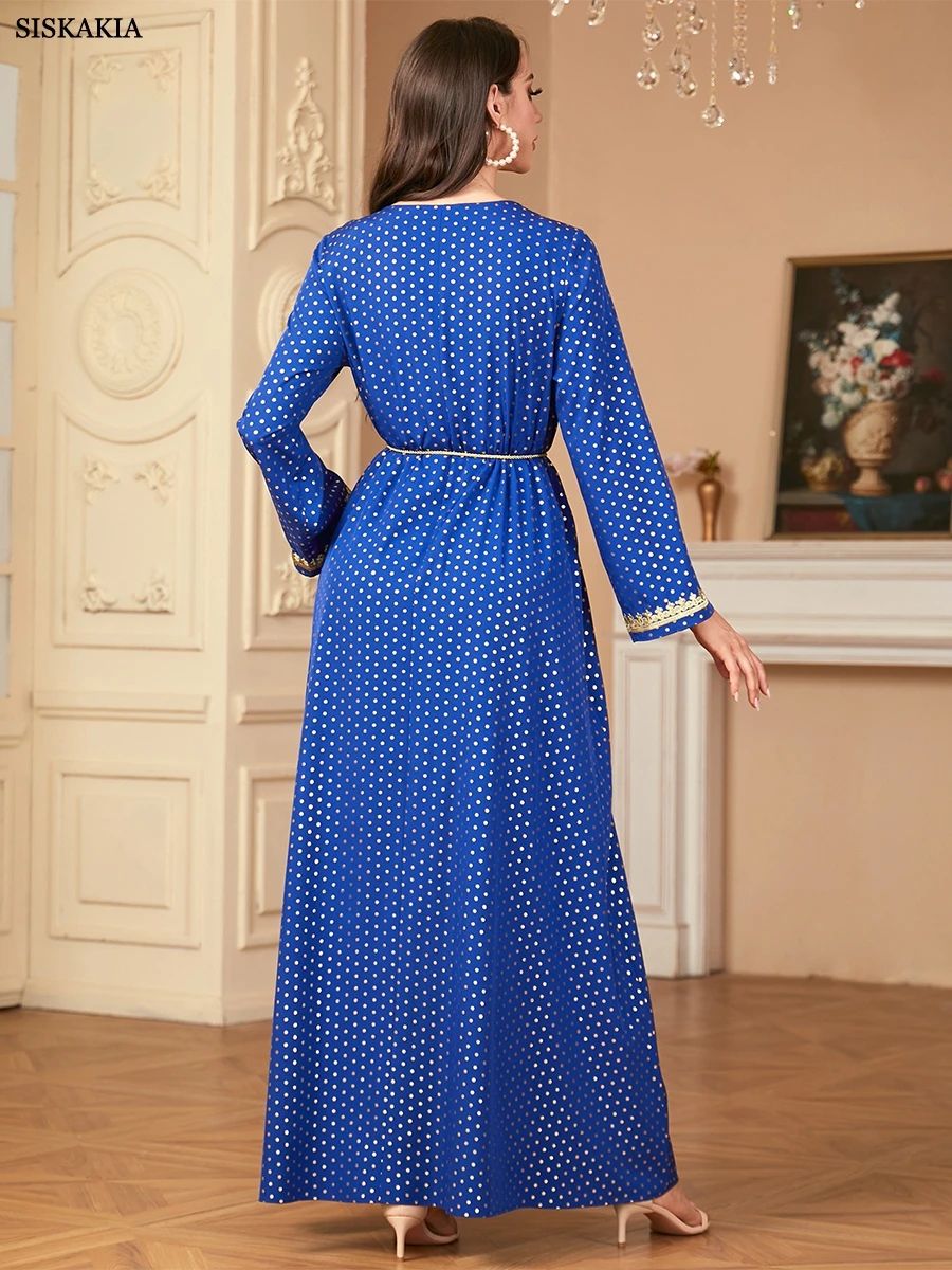 Polka Dot Embroidered Jalabiya with Belt and Long Sleeves Polka Dot Embroidered Jalabiya with Belt and Long Sleeves