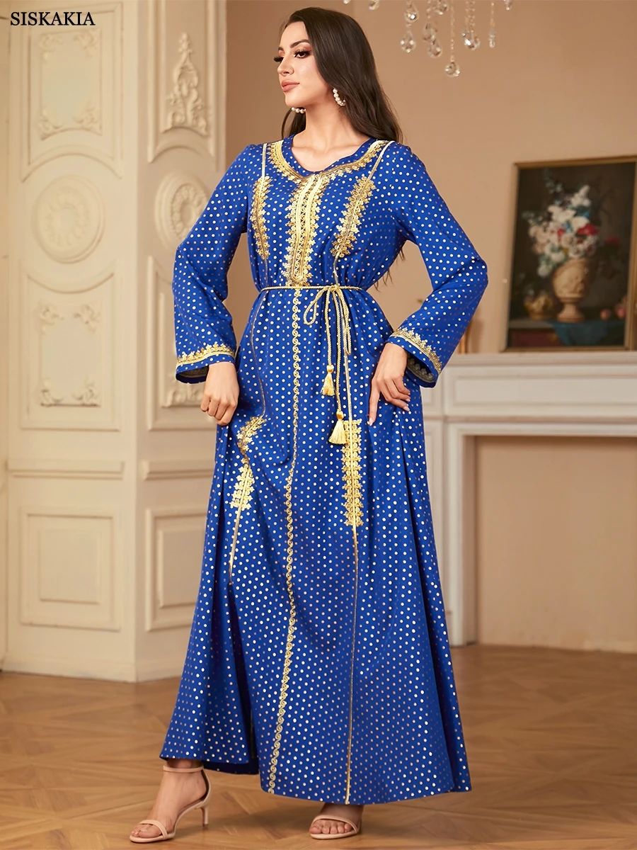 Polka Dot Embroidered Jalabiya with Belt and Long Sleeves Polka Dot Embroidered Jalabiya with Belt and Long Sleeves