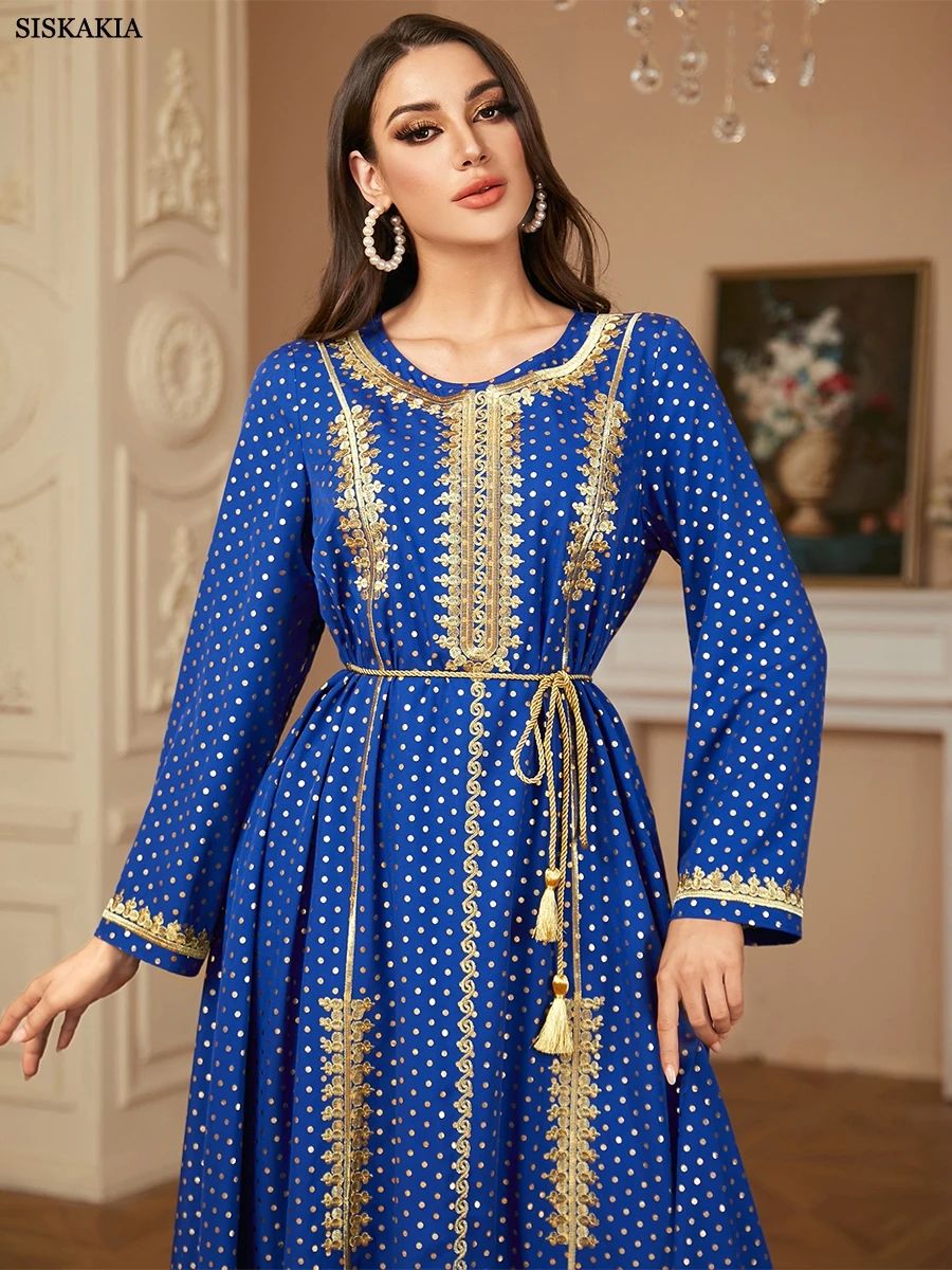 Polka Dot Embroidered Jalabiya with Belt and Long Sleeves Polka Dot Embroidered Jalabiya with Belt and Long Sleeves