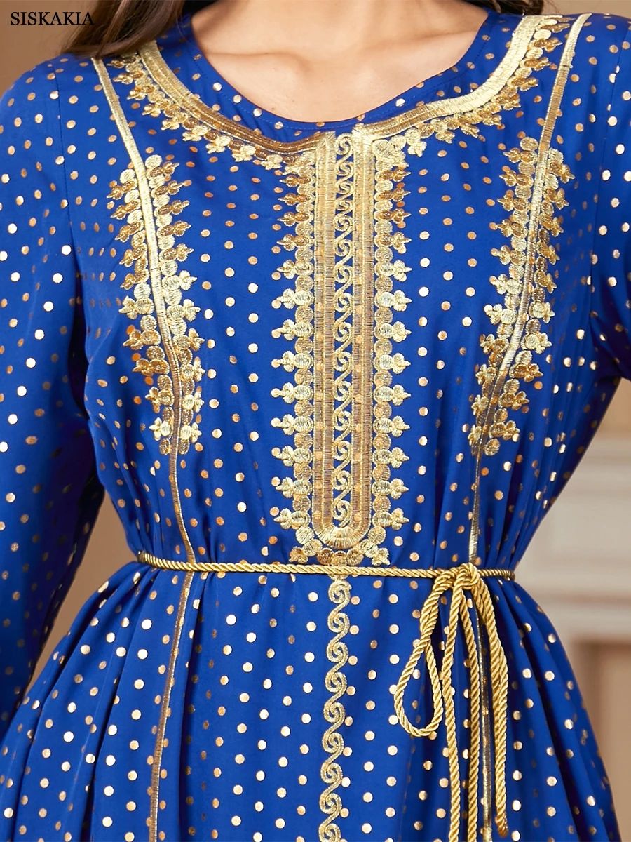Polka Dot Embroidered Jalabiya with Belt and Long Sleeves Polka Dot Embroidered Jalabiya with Belt and Long Sleeves