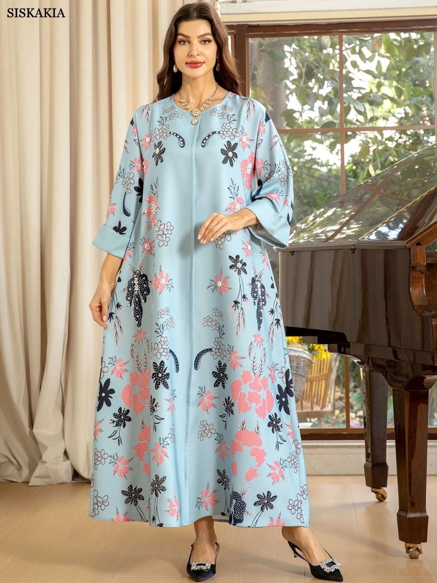 Elegant Burnt Flower Embellished Long Jalabiya with O-Neck Design Siskakia - Women's Jalabiyas 1
