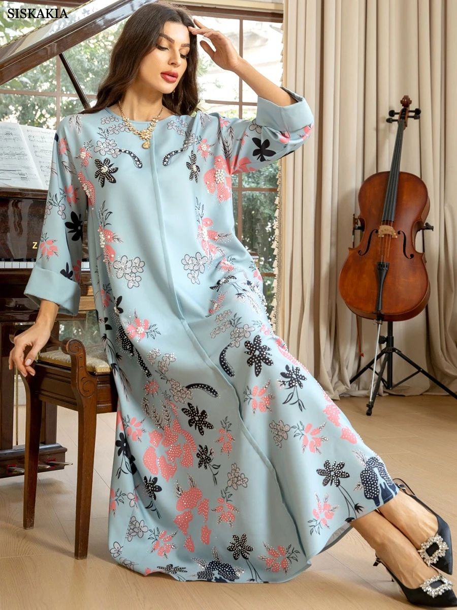 Elegant Burnt Flower Embellished Long Jalabiya with O-Neck Design Siskakia - Women's Jalabiyas 2