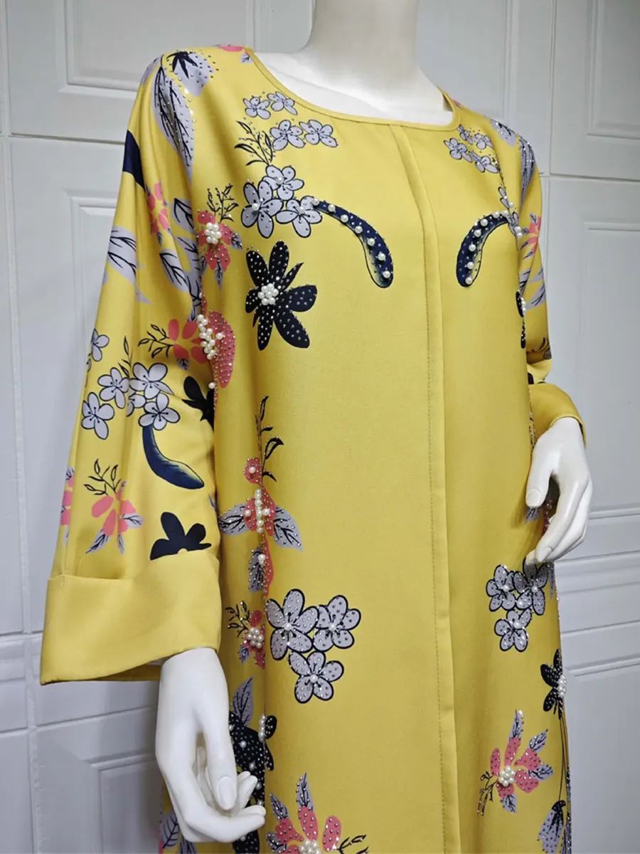 Elegant Burnt Flower Embellished Long Jalabiya with O-Neck Design Siskakia - Women's Jalabiyas 3