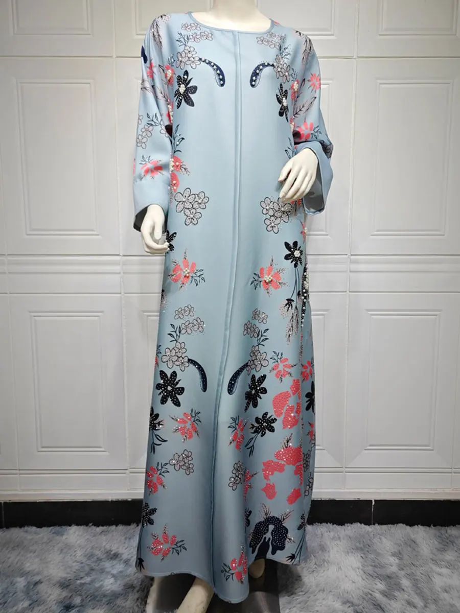 Elegant Burnt Flower Embellished Long Jalabiya with O-Neck Design Siskakia - Women's Jalabiyas 11