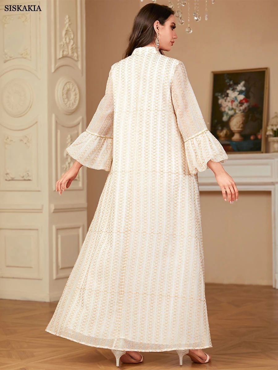 Sequin V-Neck Jalabiya with Flare Sleeves for Ramadan Wear