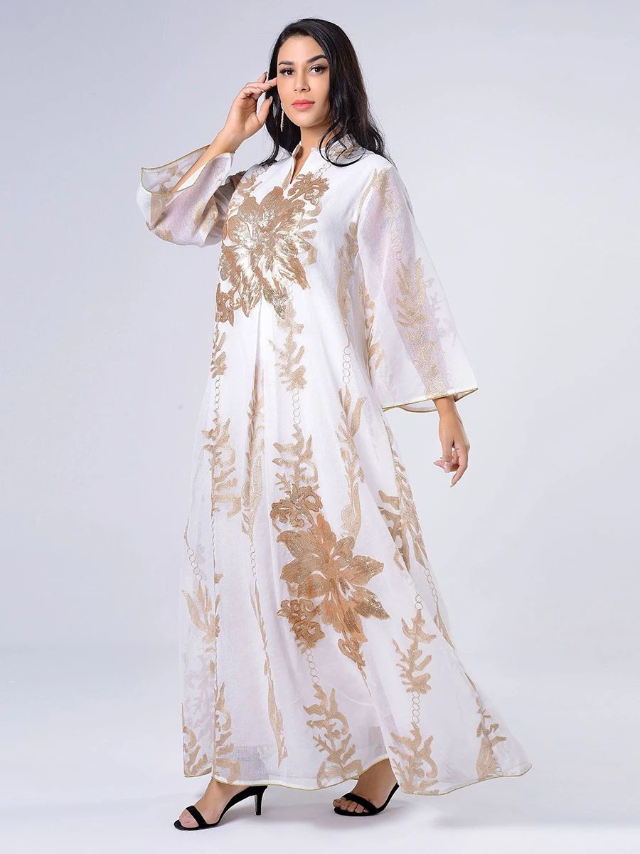 Elegant Sequin Embroidered Abaya Kaftan with Floral Design Siskakia - Women's Kaftans 1