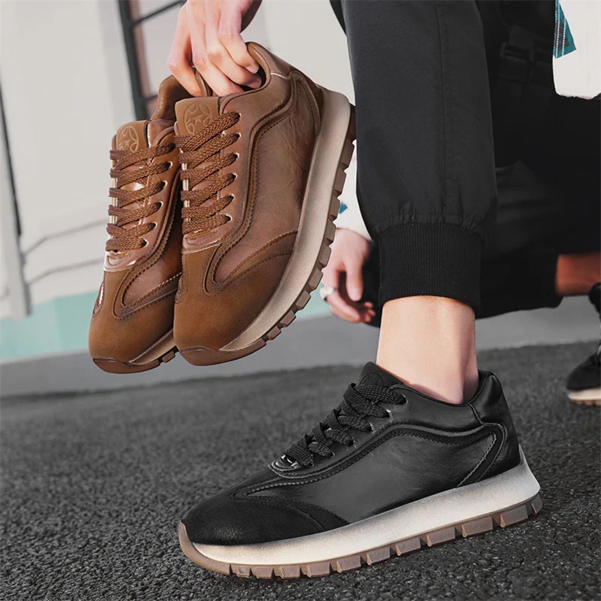 Men’s Luxury Leather Chunky Sneakers with Waterproof Platform Sole Oein - Men's Casual Shoes 2