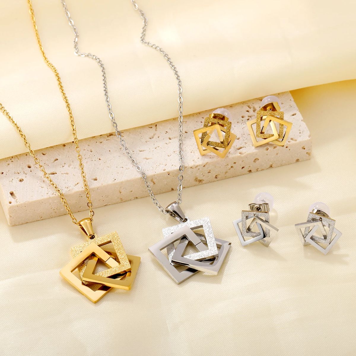 Trendy Waterproof Stainless Steel Jewelry Set for Women