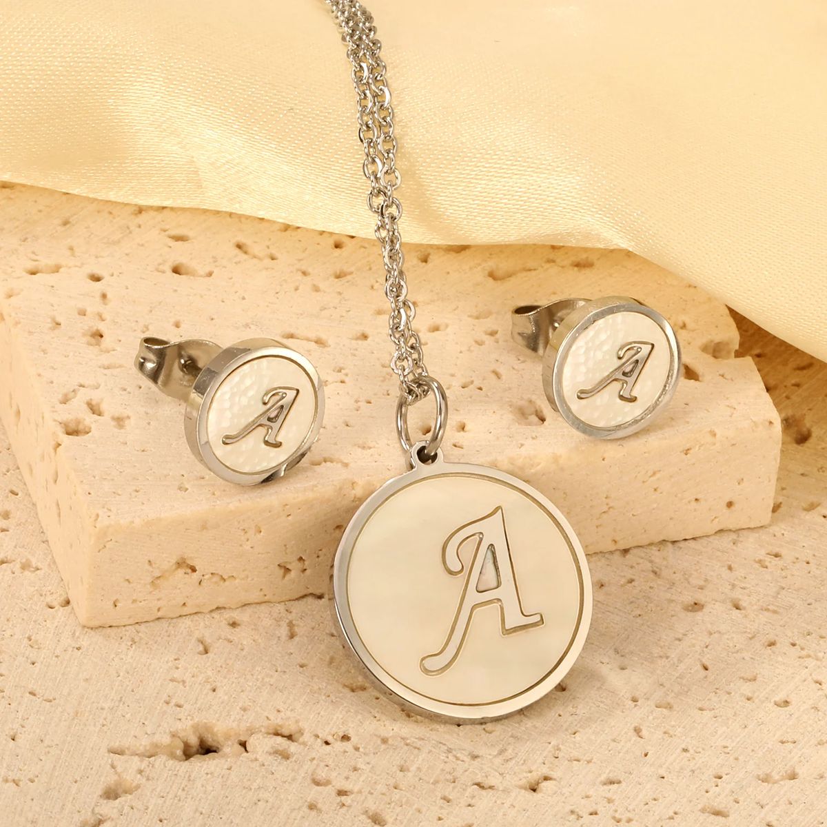 Alphabet Letter Pendant Necklace and Earrings Jewelry Set Luxukisskids - Women's Sets 2