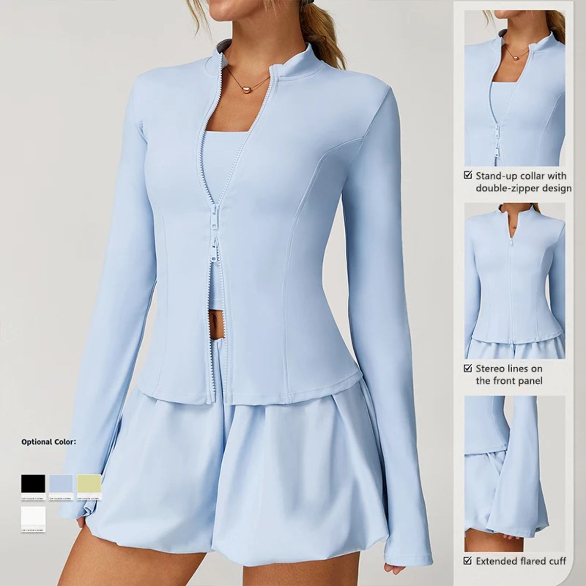 Flared Cuff Zipper Jacket for Running and Yoga Workouts Flared Cuff Zipper Jacket for Running and Yoga Workouts