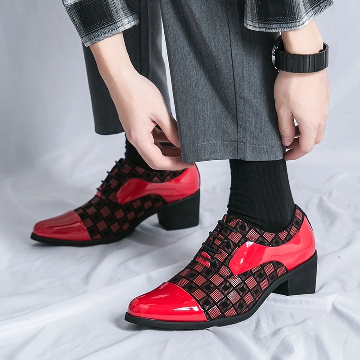 Men’s Pointed Toe Leather Oxfords Formal High Heel Shoes Men’s Pointed Toe Leather Oxfords Formal High Heel Shoes