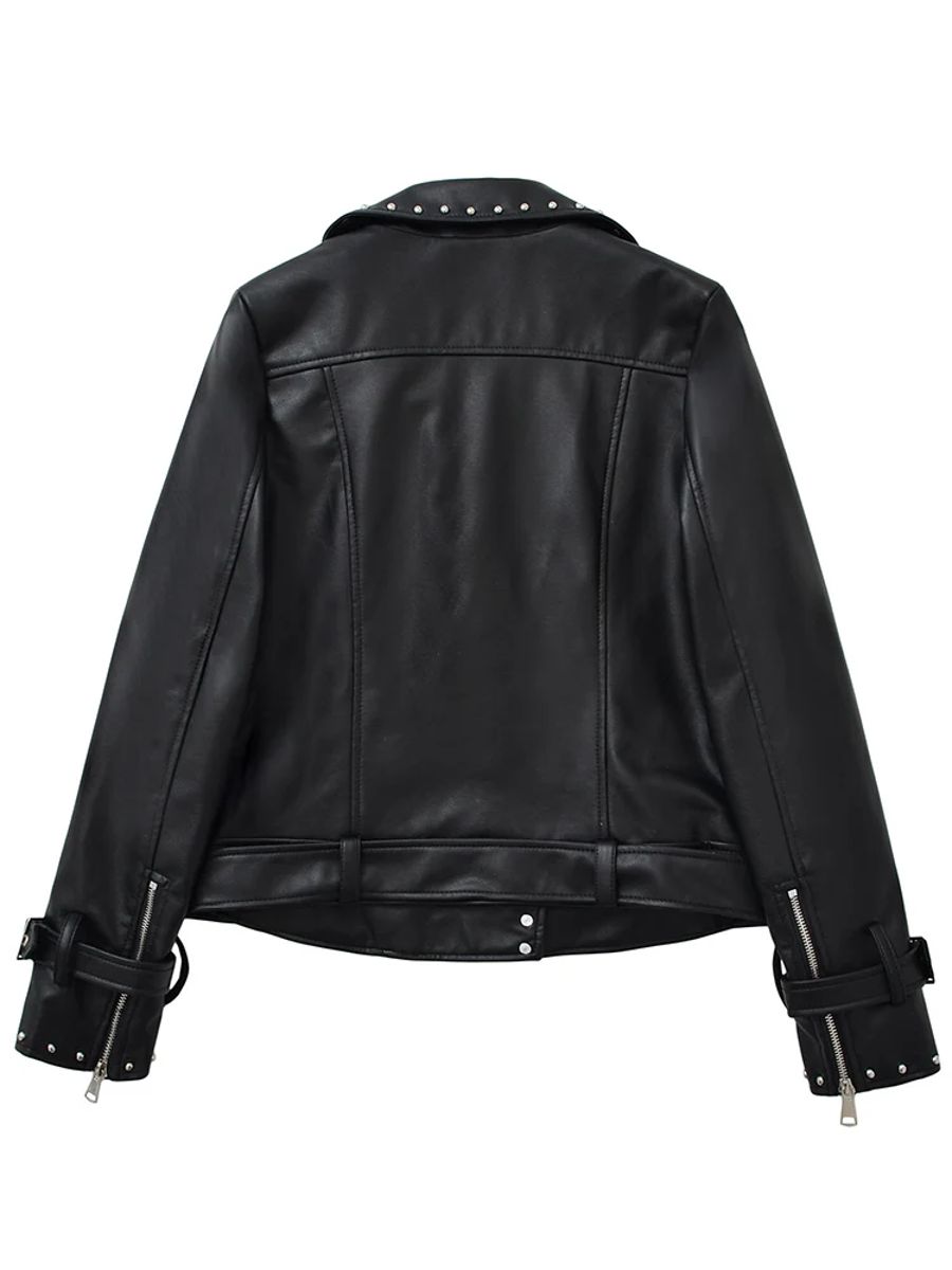 Retro Short Faux Leather Jacket with Zipper and Belt Detail