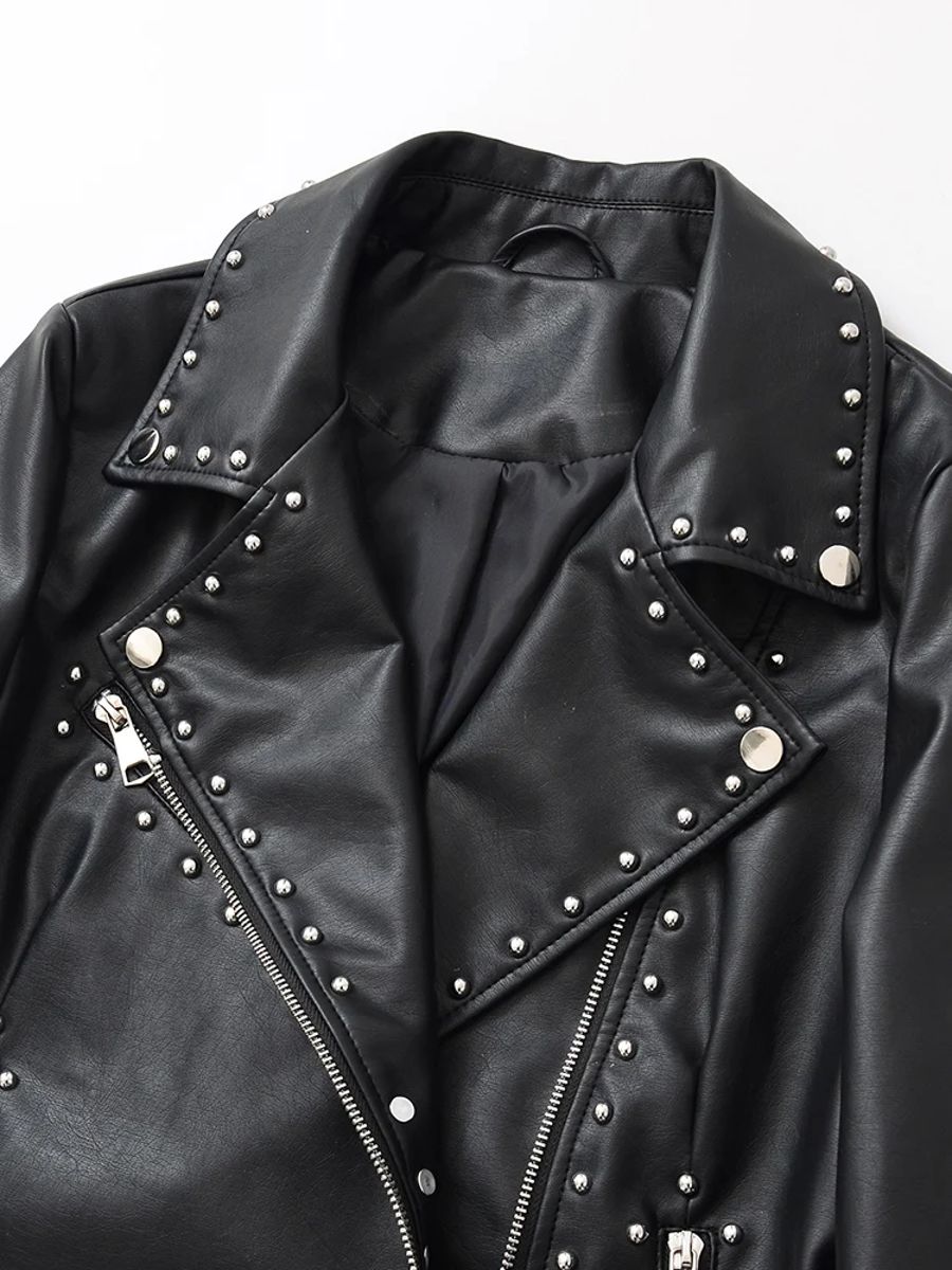 Retro Short Faux Leather Jacket with Zipper and Belt Detail