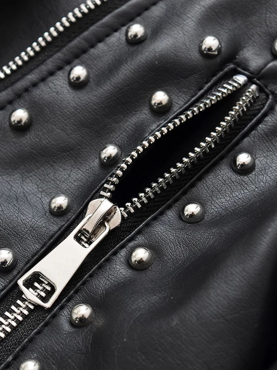Retro Short Faux Leather Jacket with Zipper and Belt Detail