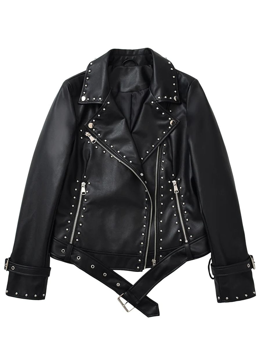 Retro Short Faux Leather Jacket with Zipper and Belt Detail