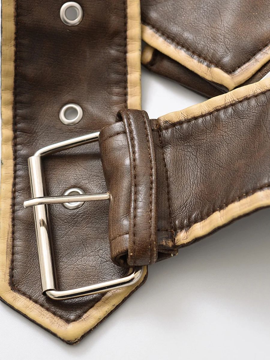 Loose Fit Retro Faux Leather Jacket with Zipper and Belt