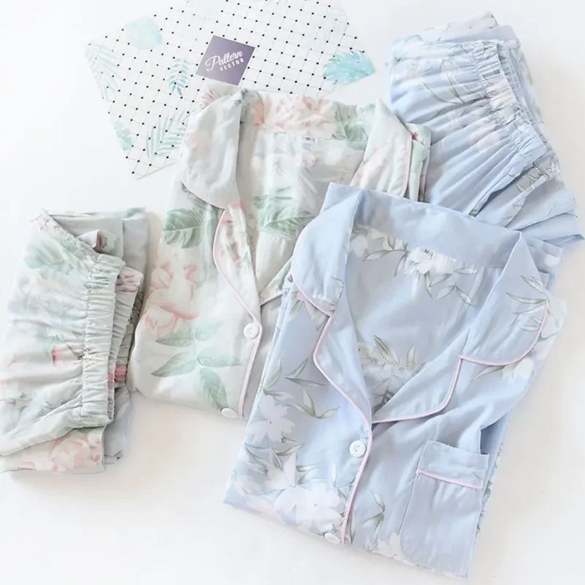 Floral Viscose Silk Lounge Set with Long Sleeves for Women