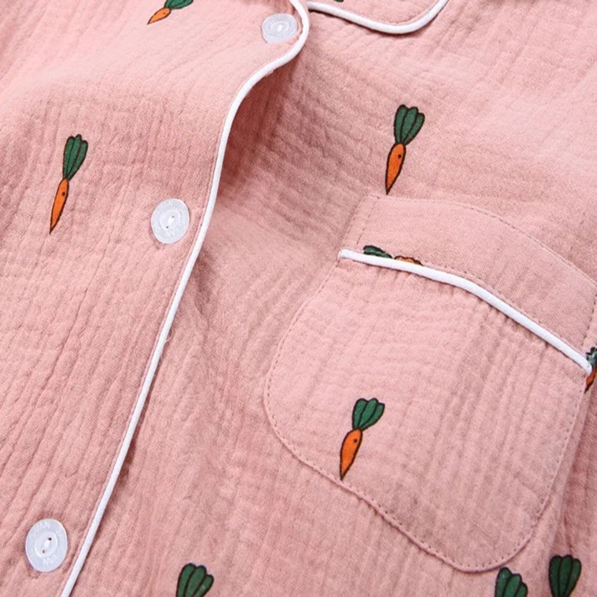 Cotton Crepe Long Sleeve Carrot Print Homewear Sleep Set Cotton Crepe Long Sleeve Carrot Print Homewear Sleep Set