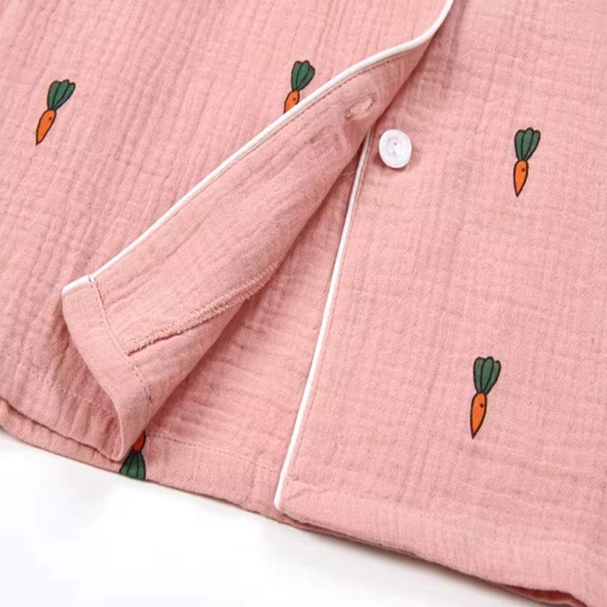 Cotton Crepe Long Sleeve Carrot Print Homewear Sleep Set Cotton Crepe Long Sleeve Carrot Print Homewear Sleep Set